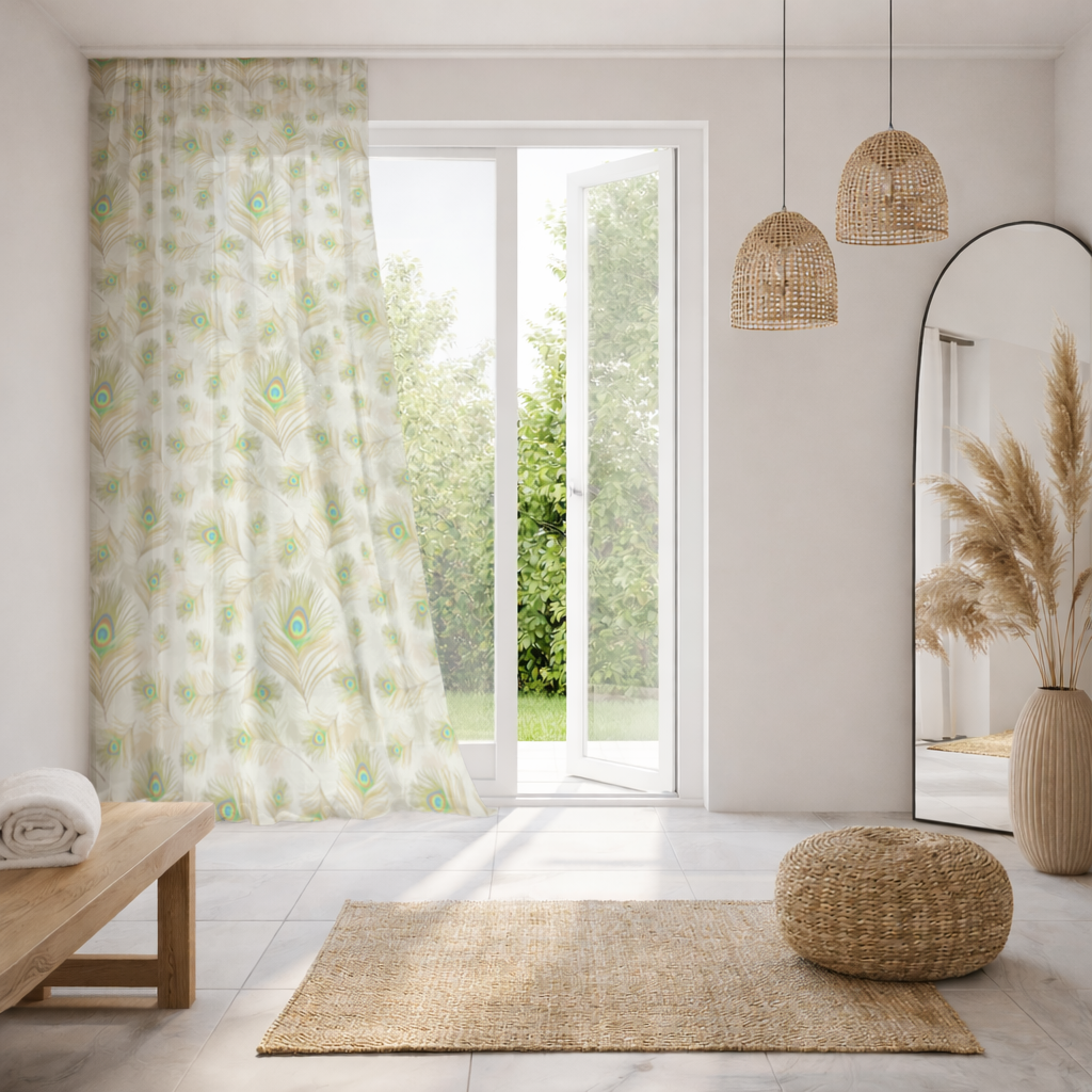 Elegant Peacock Feathers and Exotic Nature Seamless Pattern Sheer Curtain