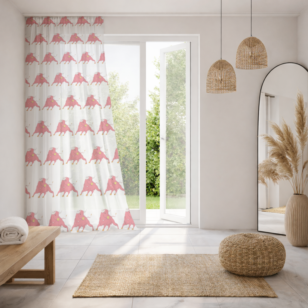 Spanish Red Bull Illustration Inspired by Matador Theme Sheer Curtain