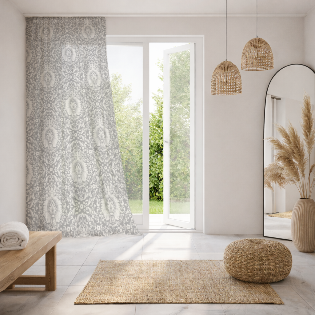 Classic Vintage Damask Floral Pattern Sheer Curtain