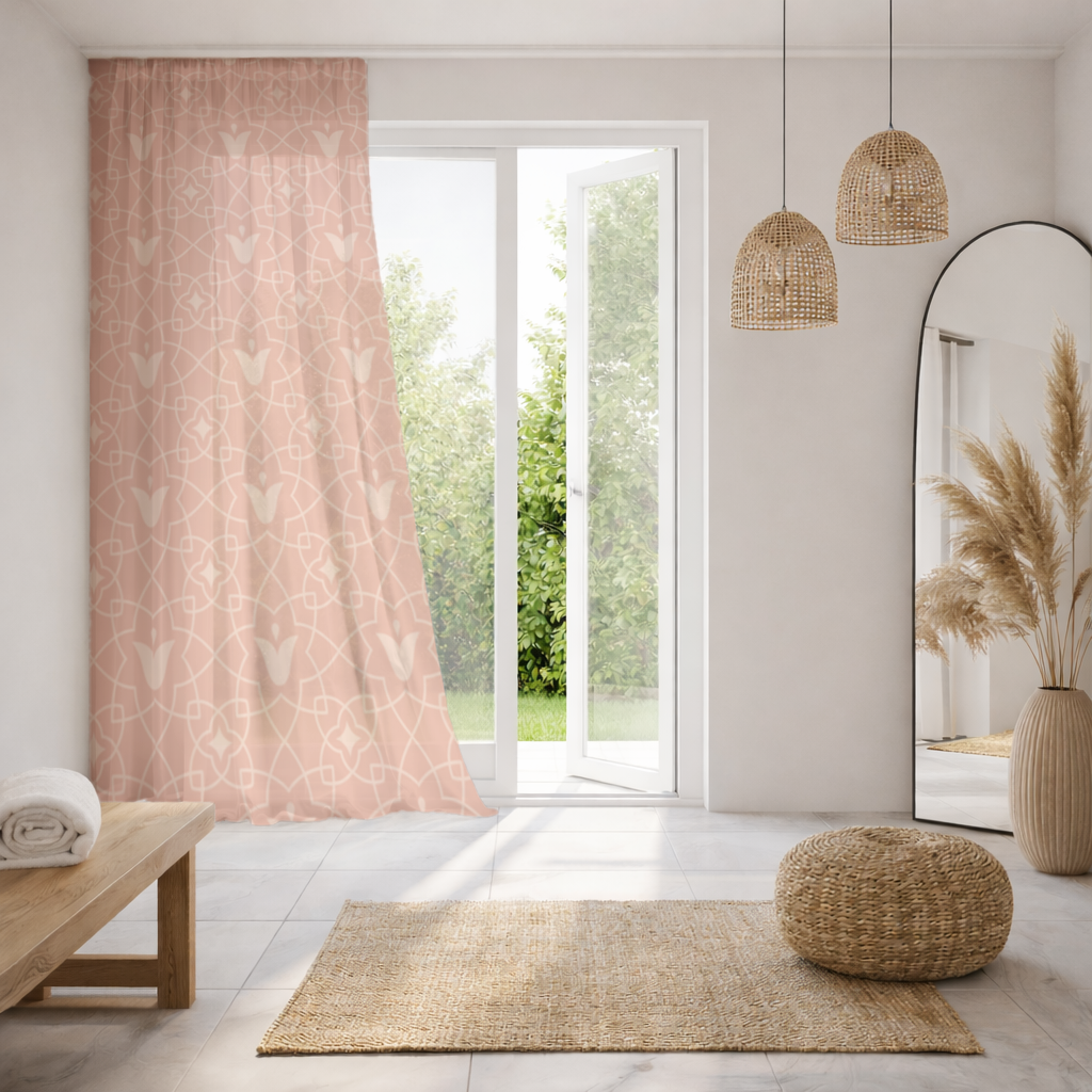 Modern Geometric Linear Terracotta Pattern Sheer Curtain