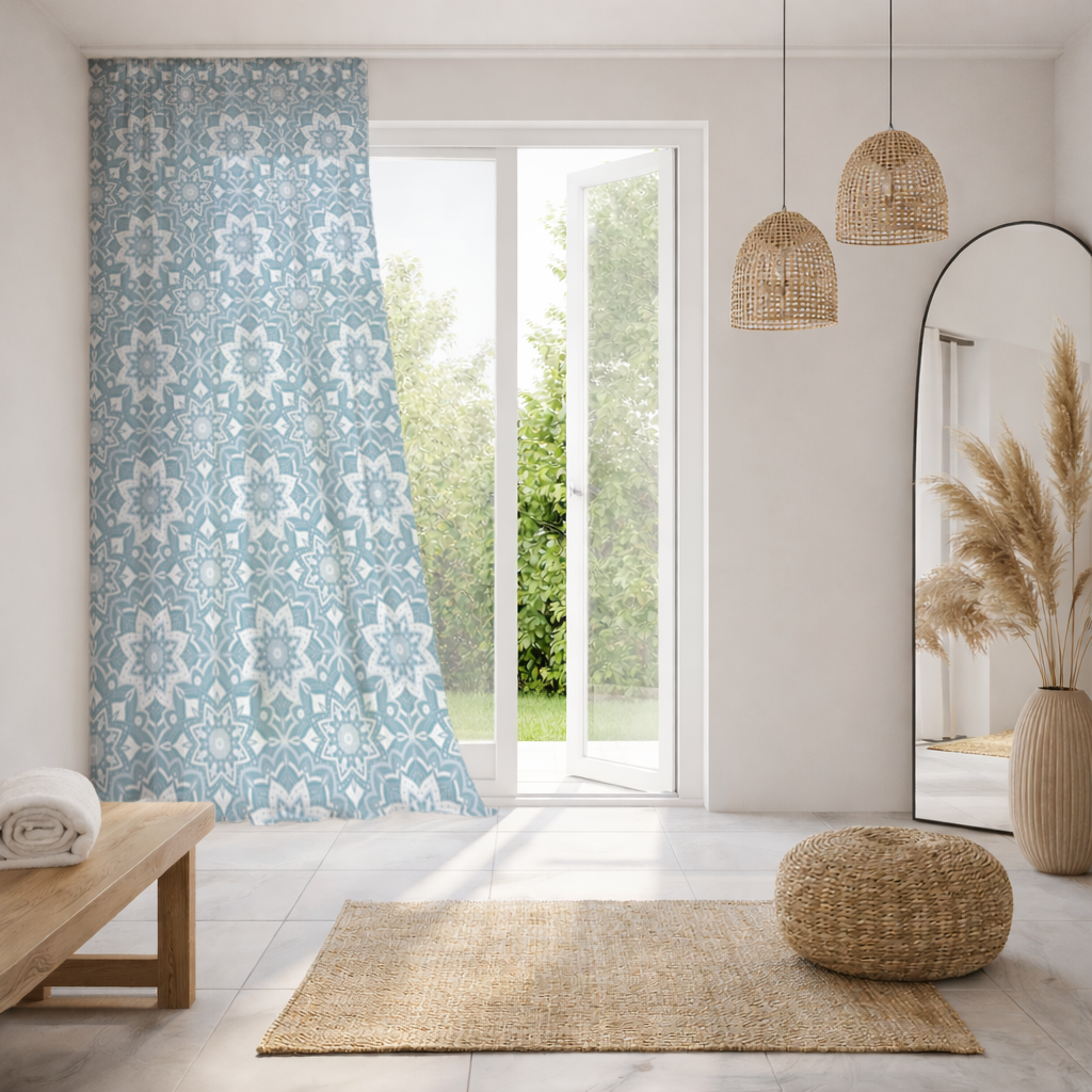 Elegant Blue Mandala Pattern Sheer Curtain