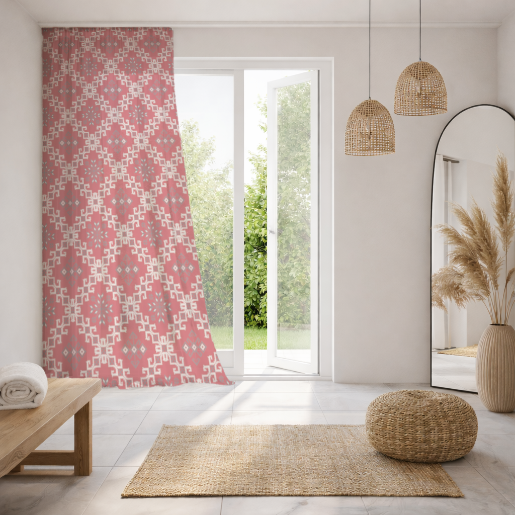 Red Ethnic Embroidery Pattern Sheer Curtain