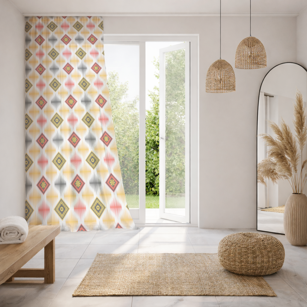 Vibrant Ethnic Geometric Motif Sheer Curtain