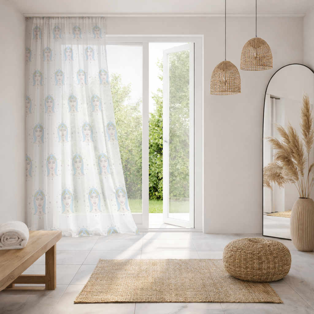 Virgo Zodiac Mystical Woman and Stars Sheer Curtain
