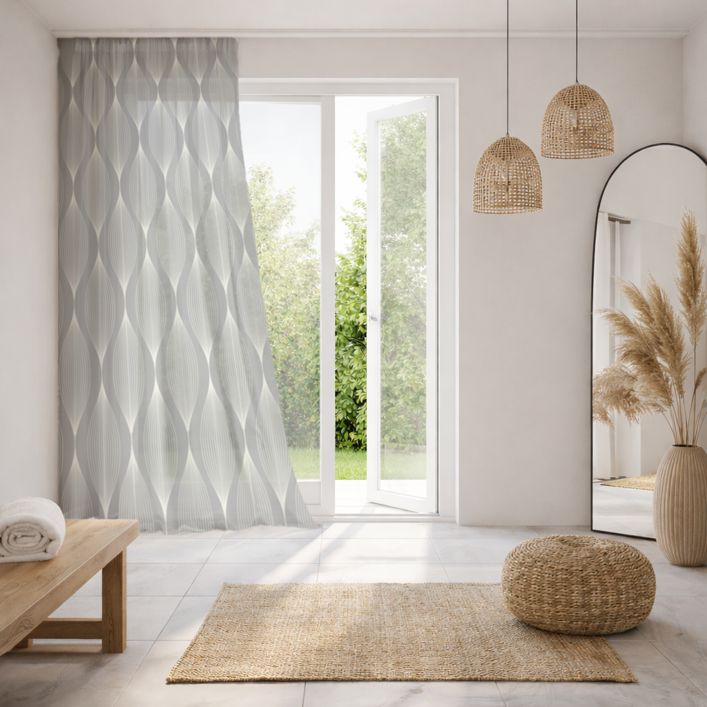 Art Deco Geometric Wavy Pattern Sheer Curtain