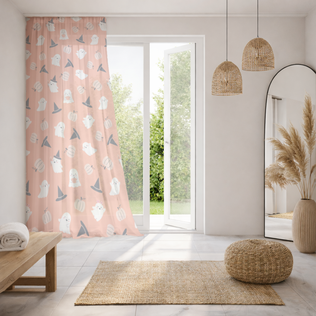 Cute Pumpkin and Witch Hat Ghost Pattern Sheer Curtain