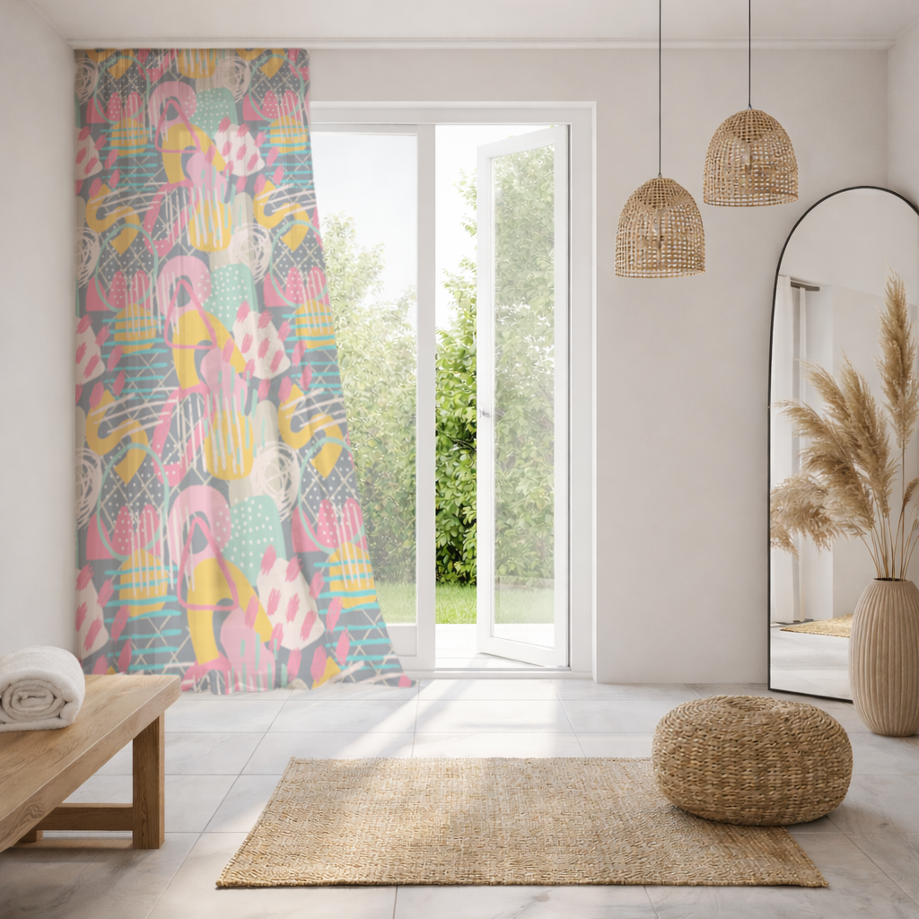 Abstract Geometric Doodle Sheer Curtain
