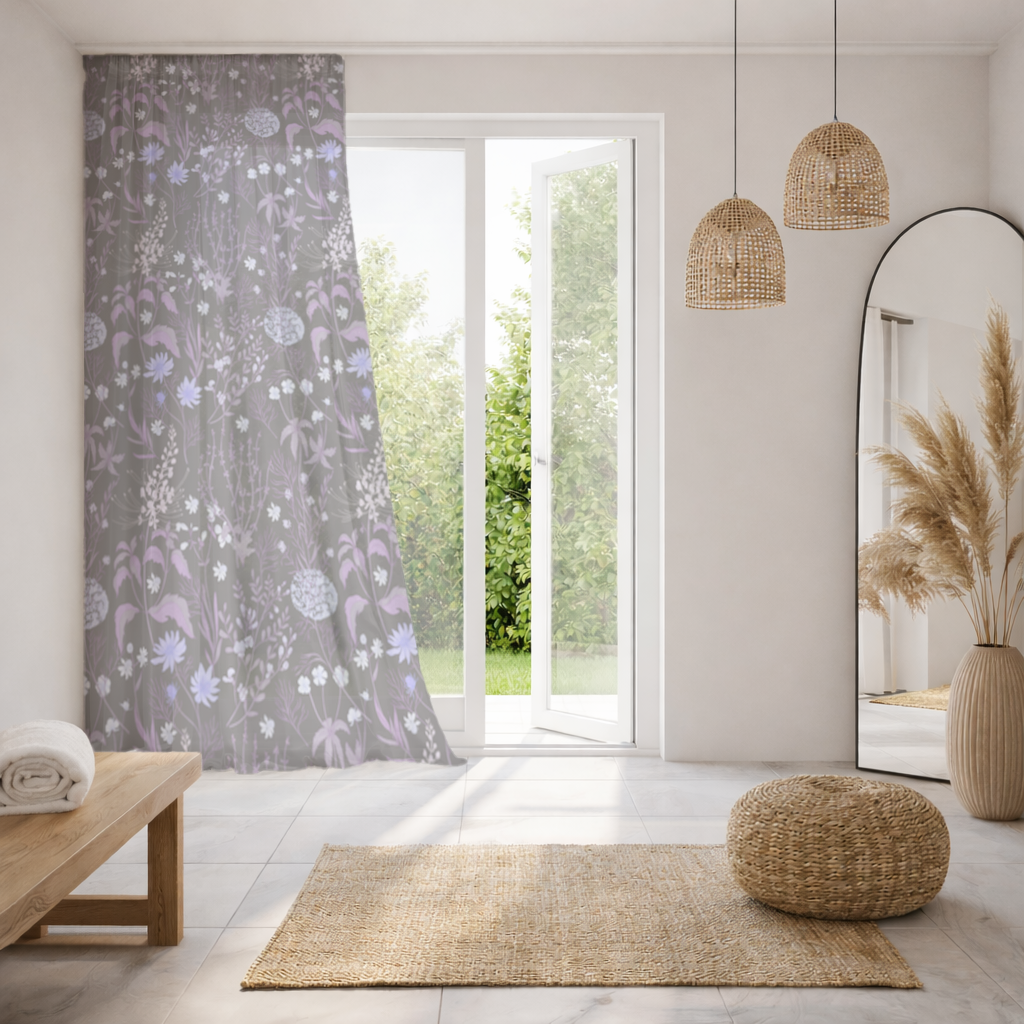 Purple Gothic Botanical Sheer Curtain