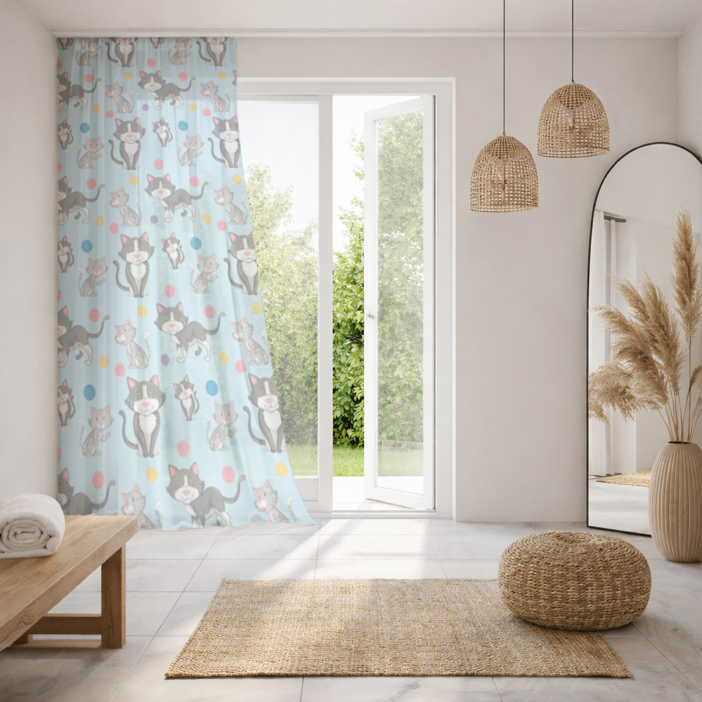 cat repeat pattern Sheer Curtain