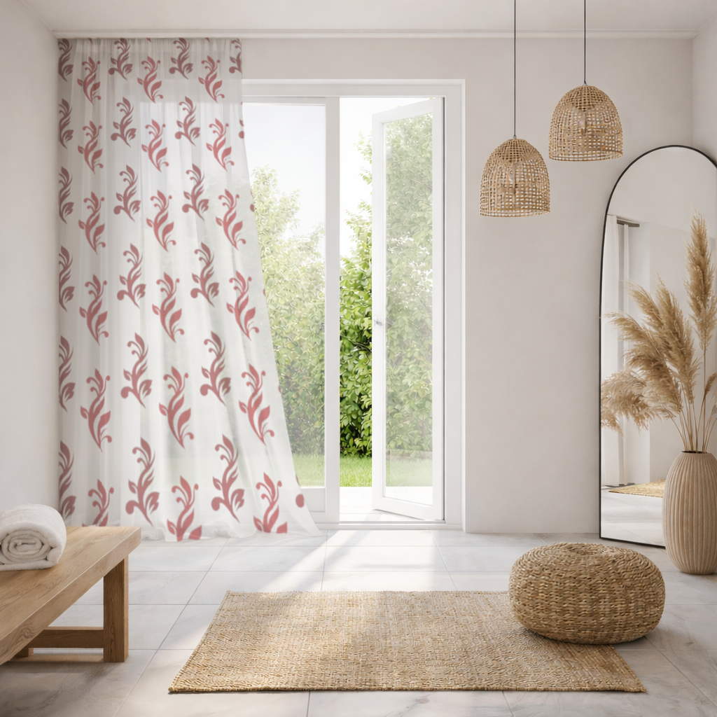 Burgundy Baroque Swirls Sheer Curtain