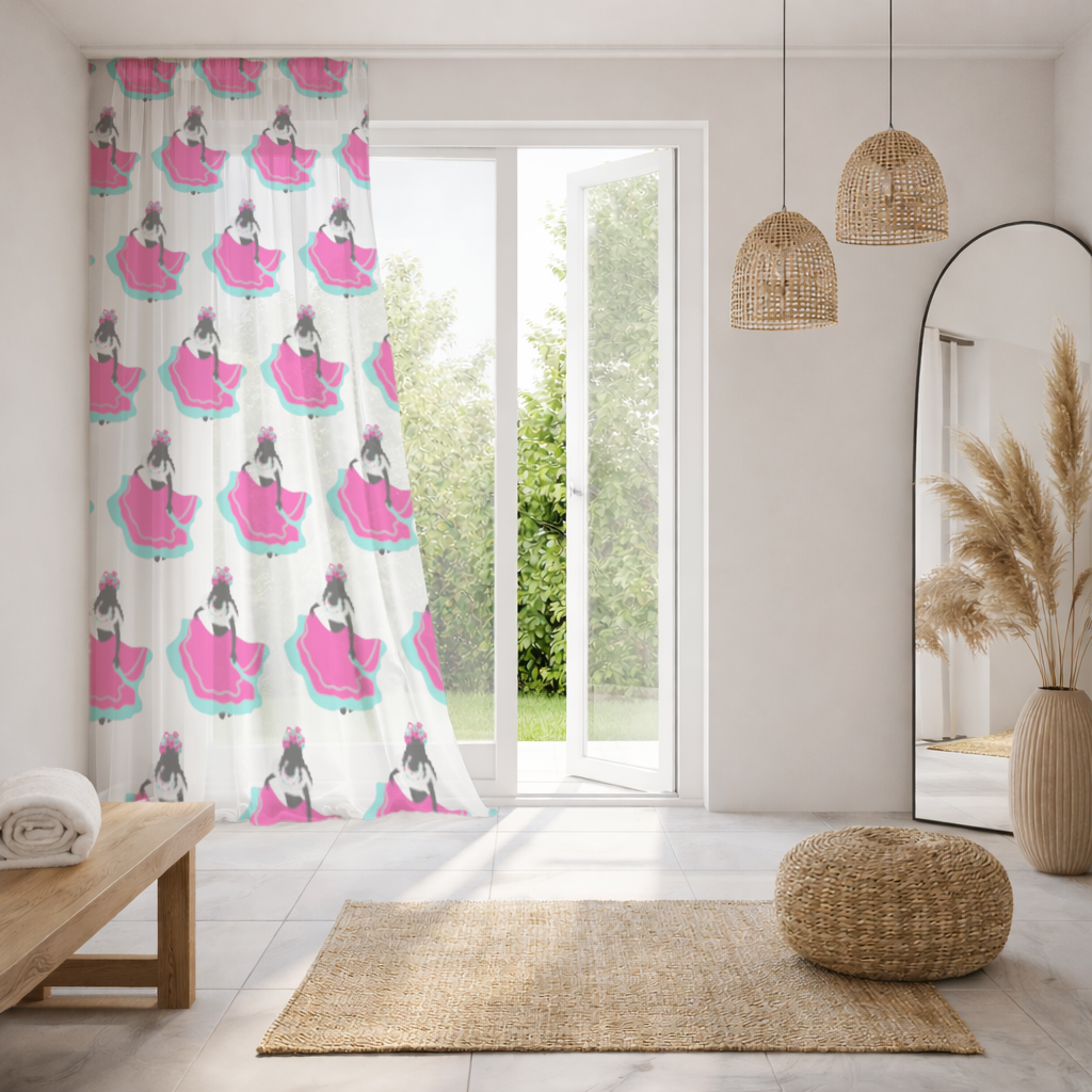 Mexican Folklorico Dancer Silhouette Sheer Curtain