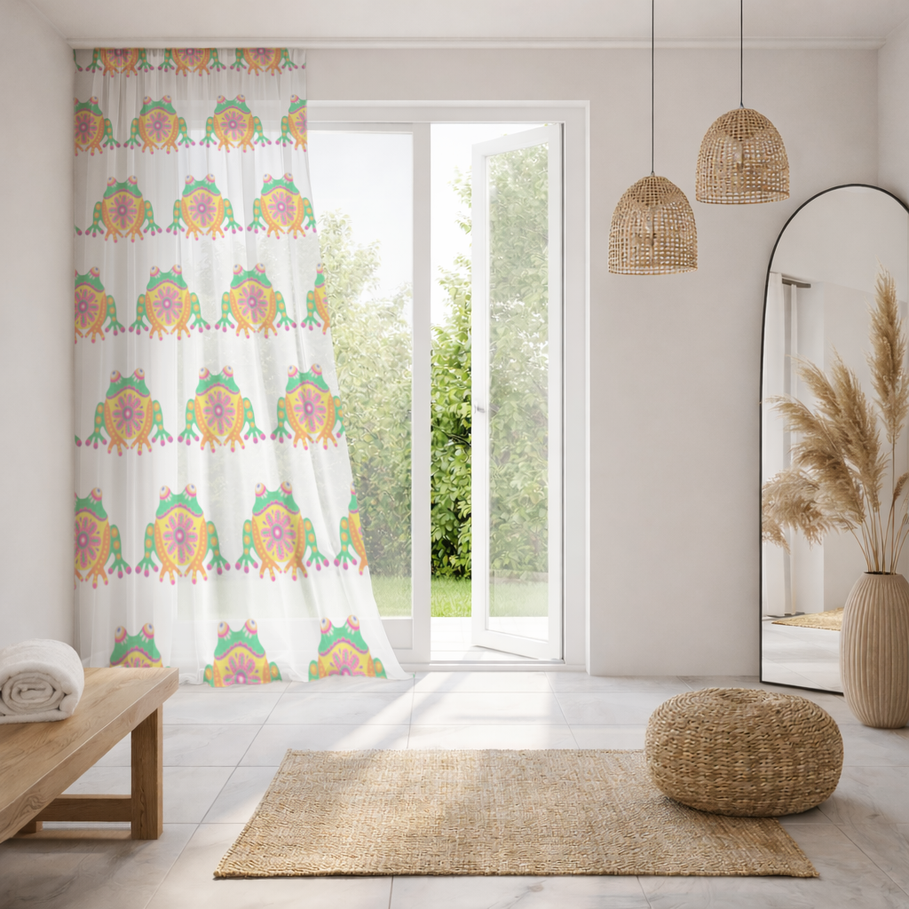 Mexican Alebrije Frog Sheer Curtain