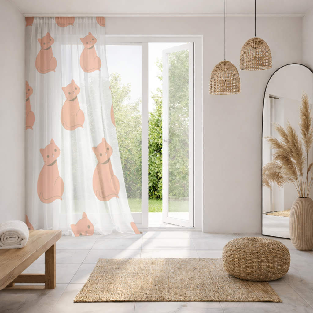 Kawaii Orange Cat Blep Sheer Curtain