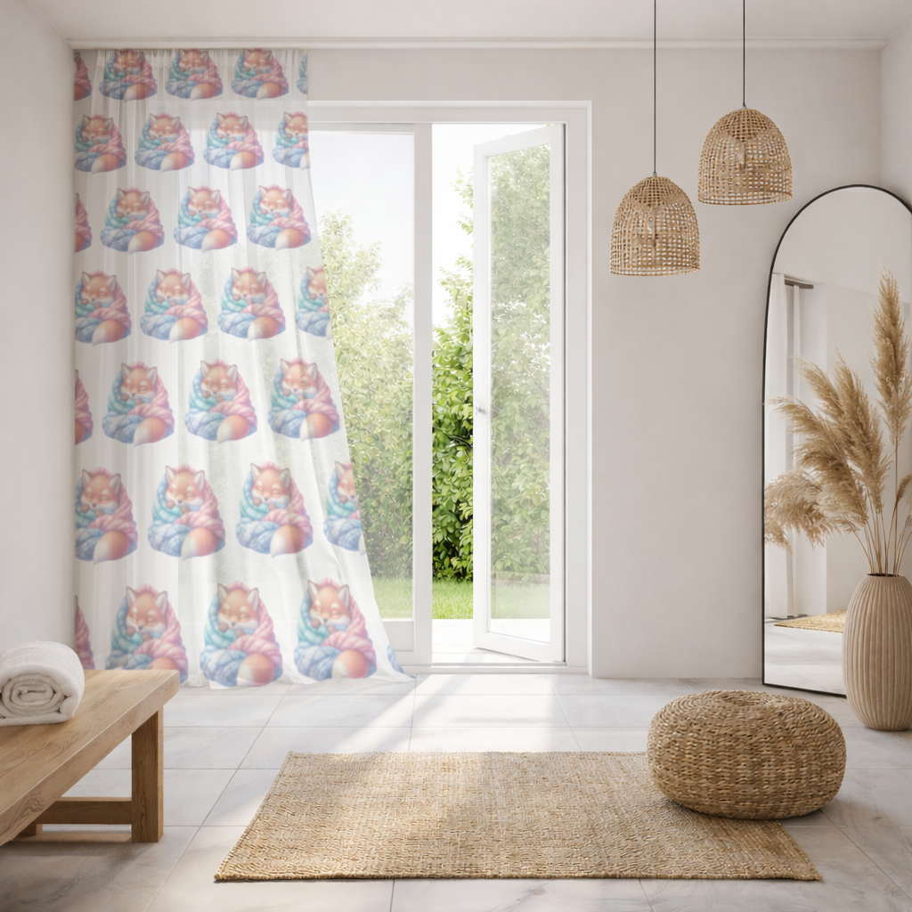 Sleeping Fox Knitted Blanket Sheer Curtain