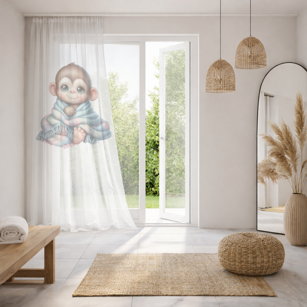 Cute Baby Monkey Wrapped in Blanket Sheer Curtain