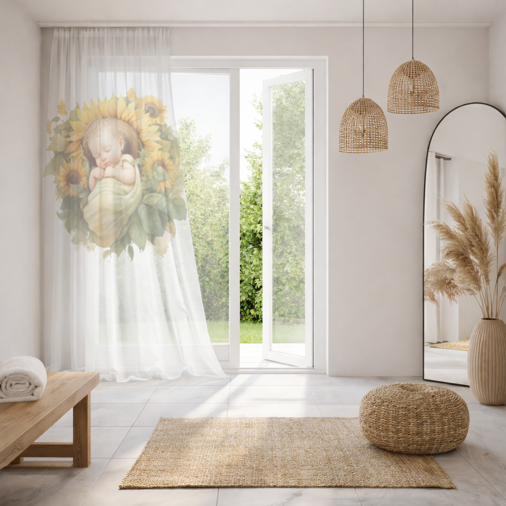 Ayçiçeği İçinde Uyuyan Bebek Tül Perde