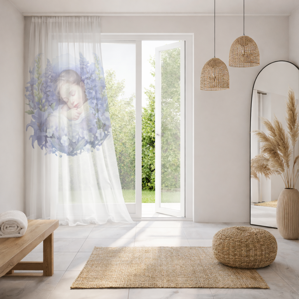 Sleeping Baby Blue Larkspur Sheer Curtain