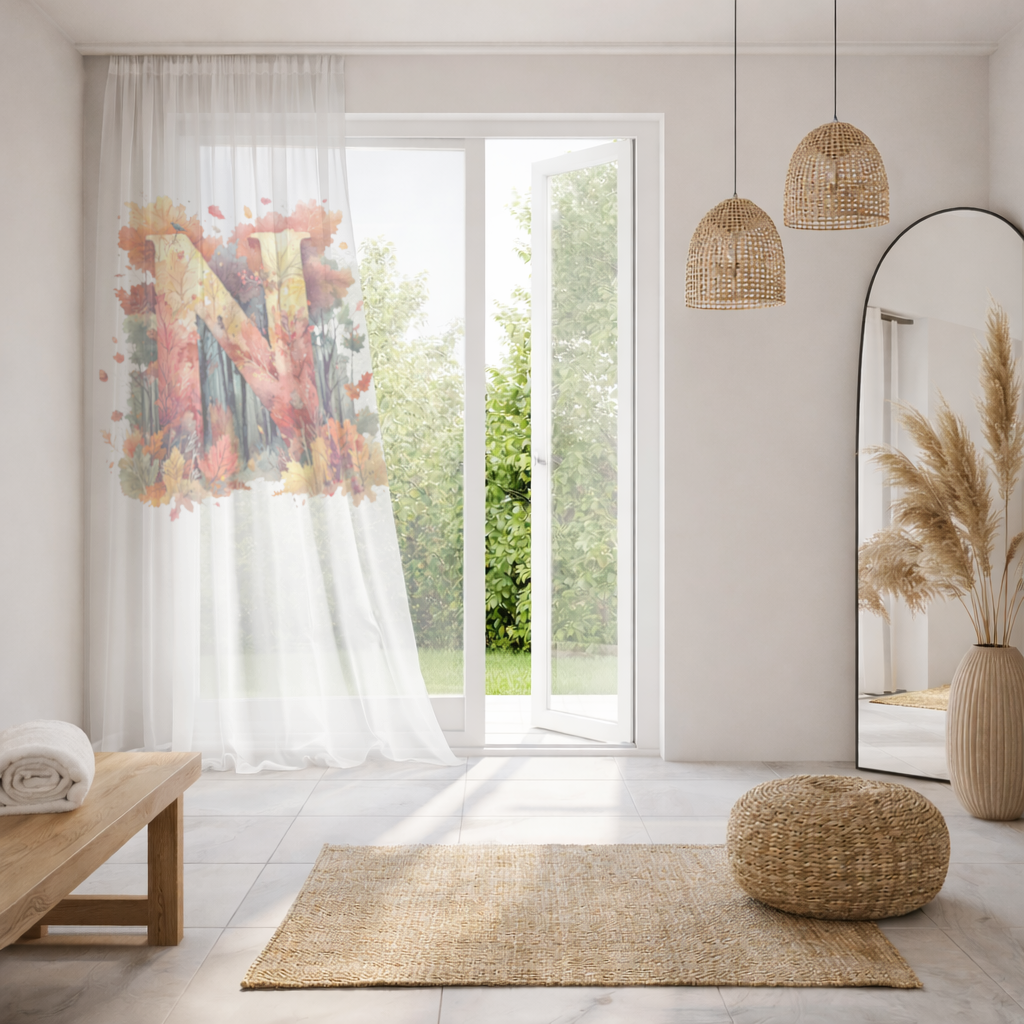 Autumn Leaf Monogram N Sheer Curtain