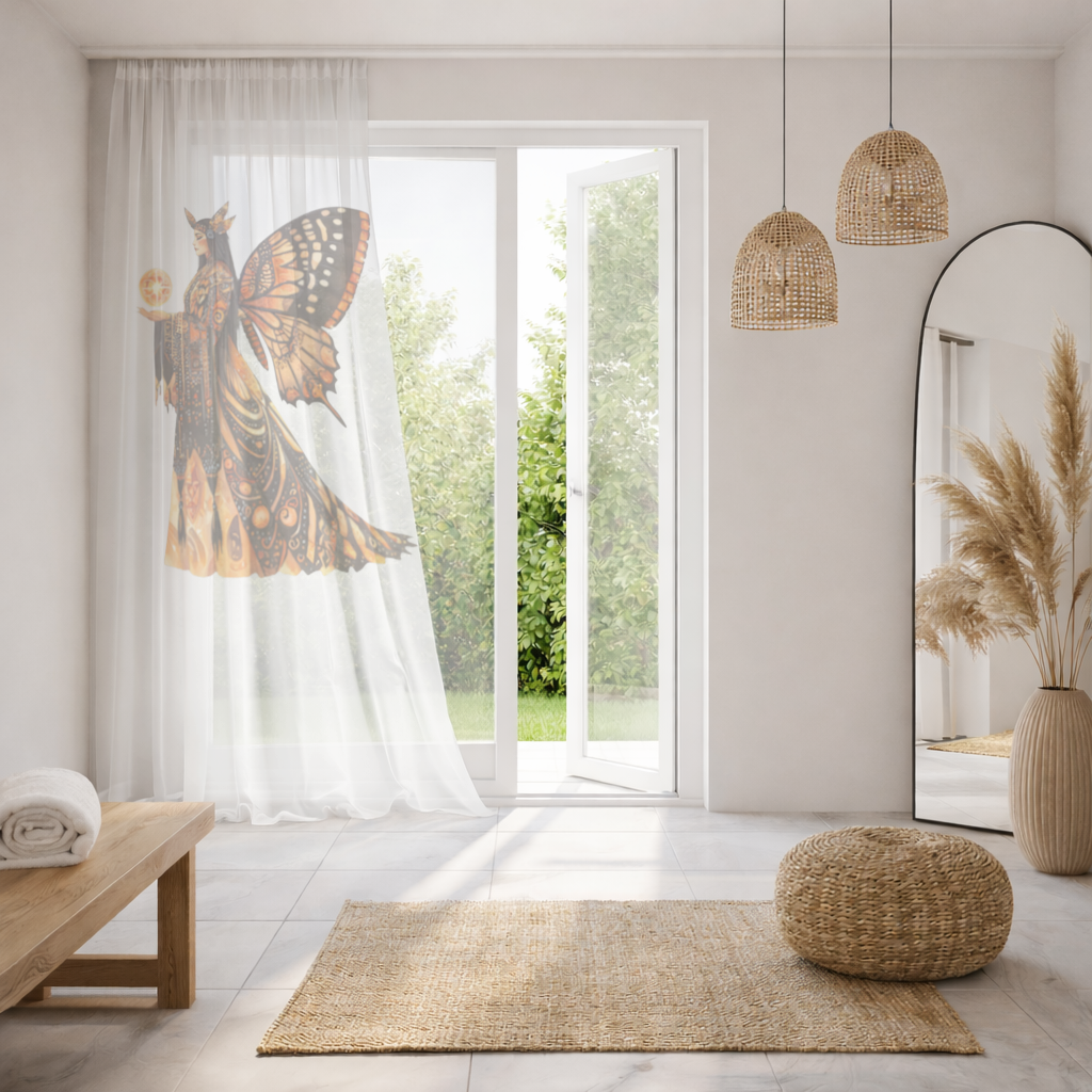 Monarch Butterfly Winged Goddess Sheer Curtain