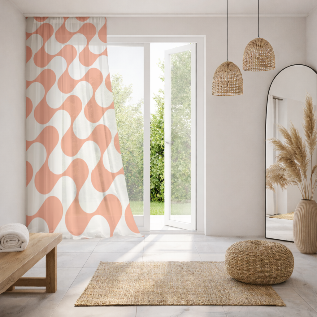 Retro 70s Orange Cream Groovy Curves Sheer Curtain