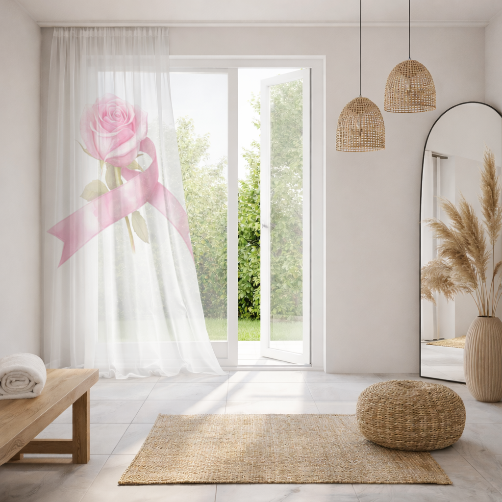 Breast Cancer Awareness Pink Rose Sheer Curtain