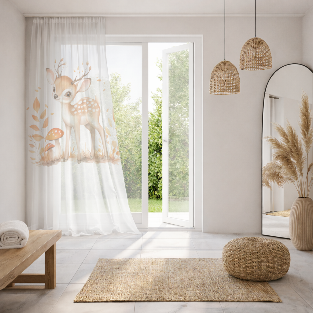 Whimsical Autumn Woodland Fawn Sheer Curtain
