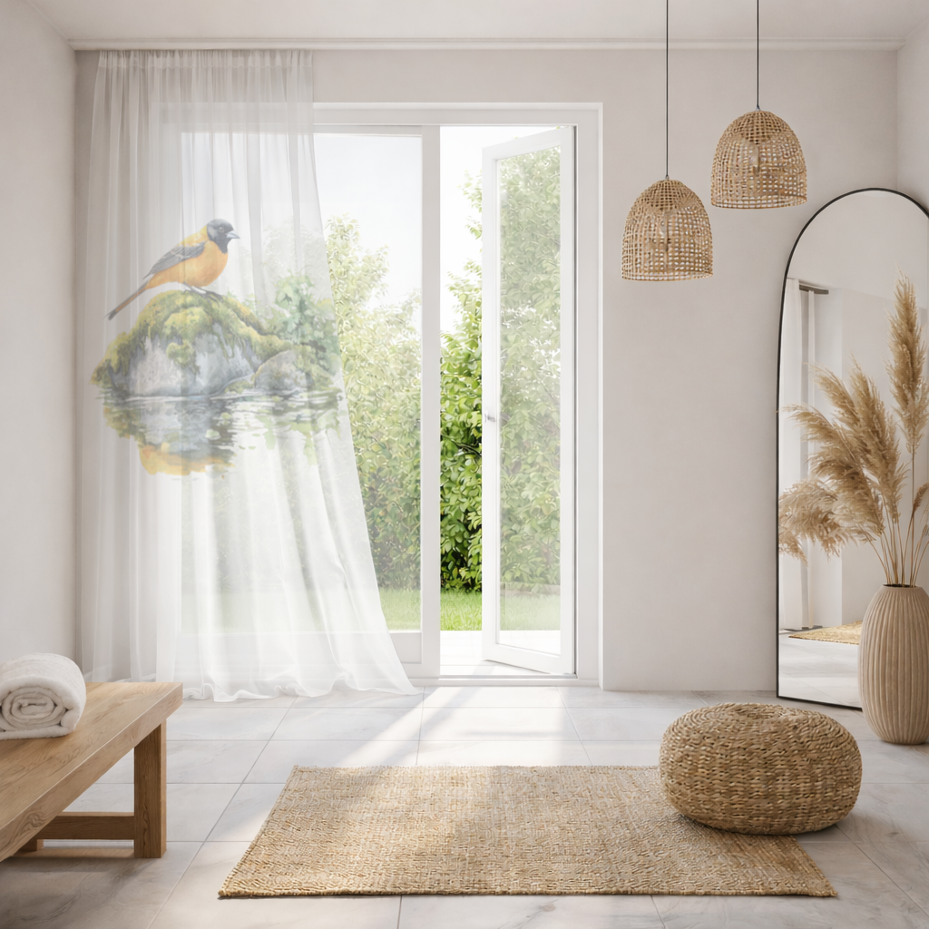 Orange Baltimore Oriole Bird Sheer Curtain