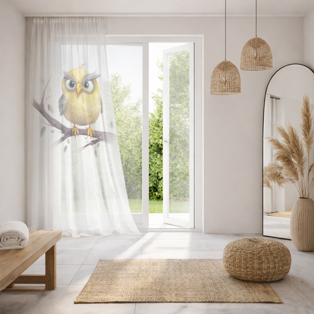 Grumpy Yellow Owl Sheer Curtain