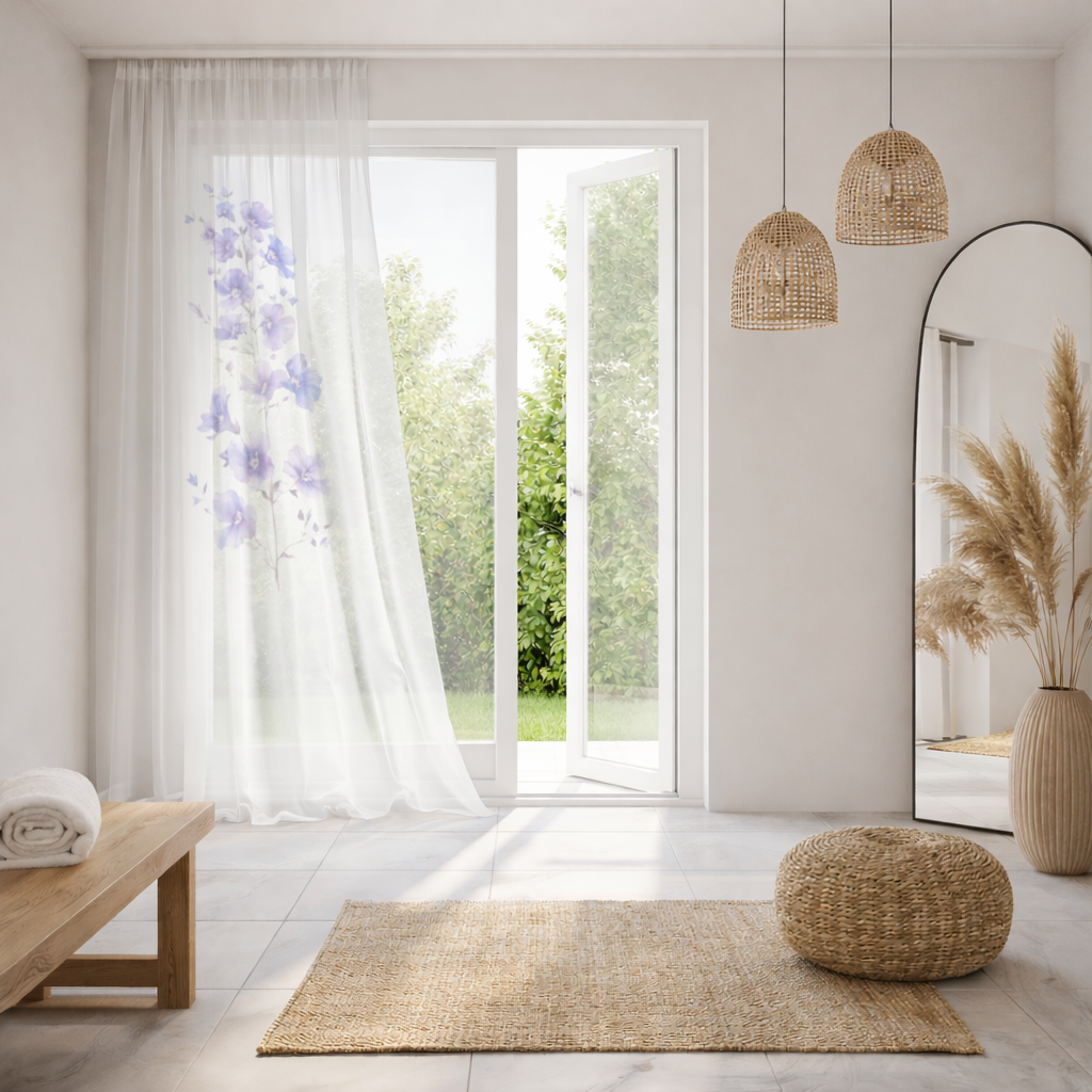 Delicate Blue Flax Wildflowers Sheer Curtain