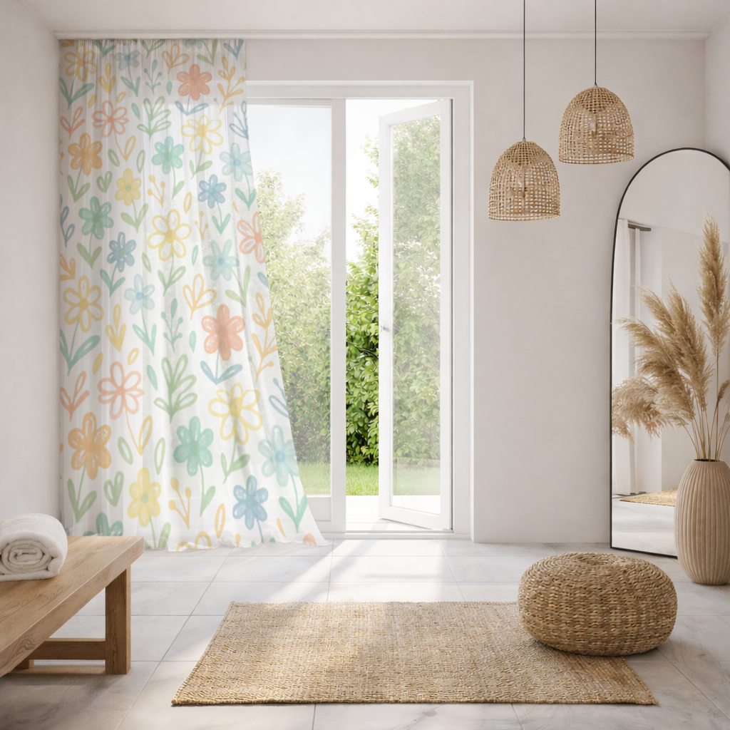 Colorful Boho Wildflowers Sheer Curtain
