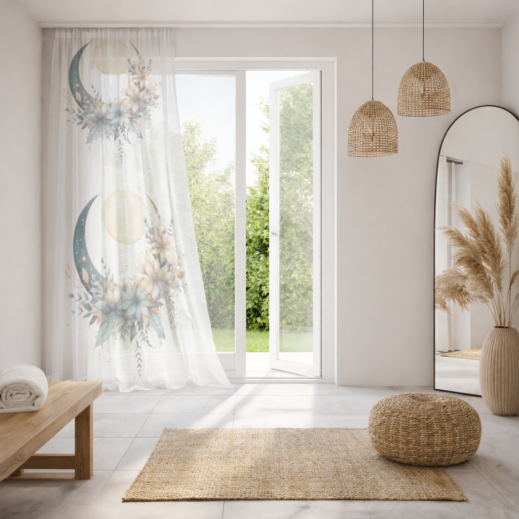 Celestial Boho Moon Floral Sheer Curtain