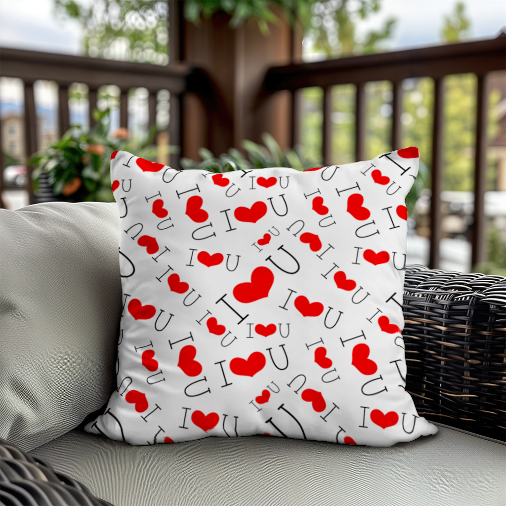 14 Şubat I Love You Yazılı Kalp Desenli Romantik Tasarım Dekoratif Kırlent Kılıfı