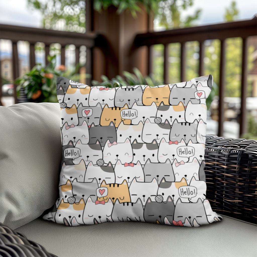 Cute Cartoon Cats Pattern with Speech Bubbles Decorative pillow cover