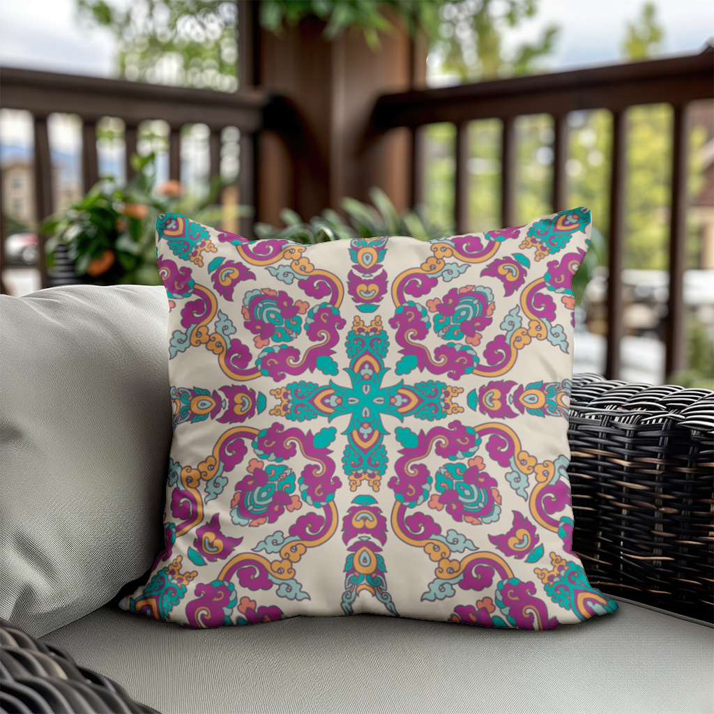 Colorful Oriental Symmetrical Mandala Pattern Decorative pillow cover