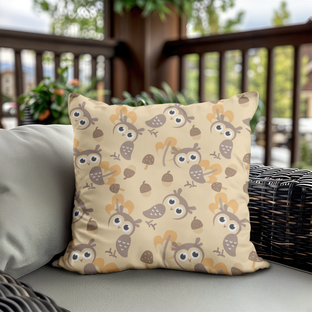 Cute Owl and Acorn Autumn Seamless Pattern Decorative pillow cover