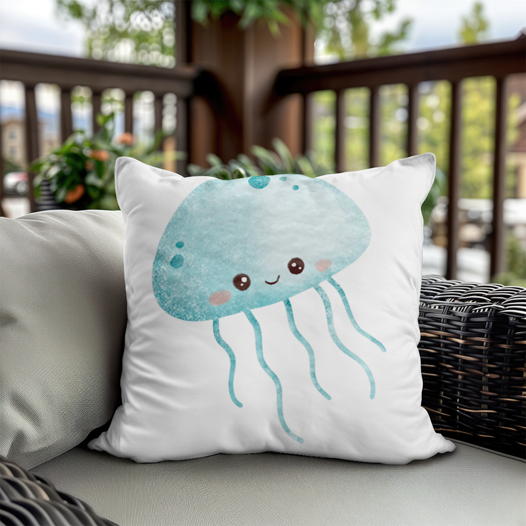 Cute Blue Jellyfish Character Decorative pillow cover