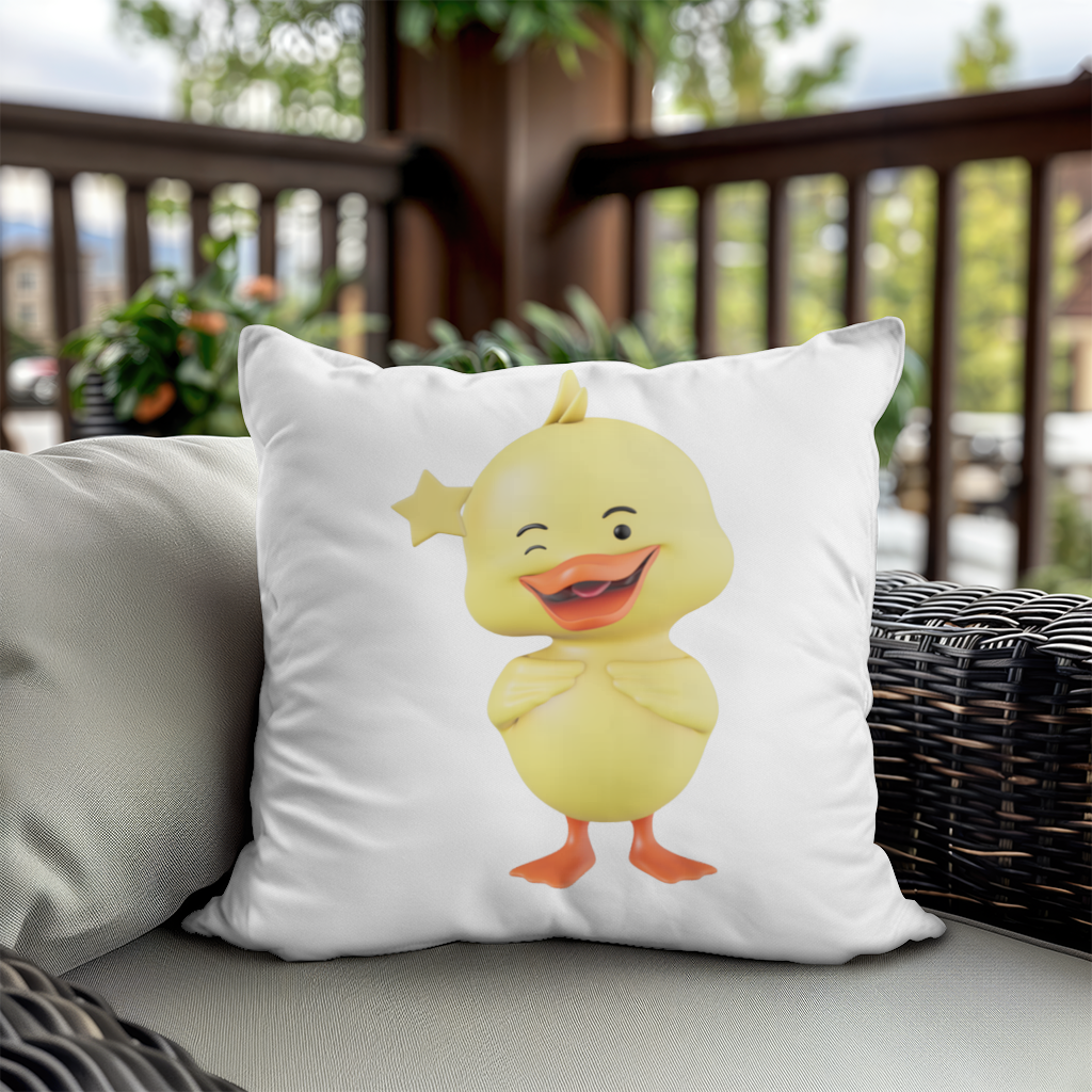 Cheerful Winking Yellow Duck with Star Decorative pillow cover