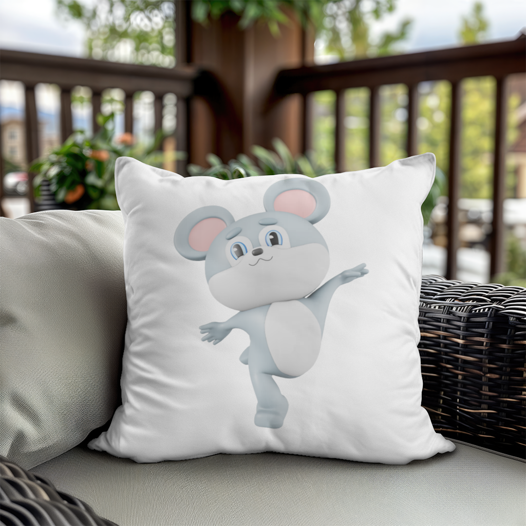 Dancing Cute Grey Mouse Character Decorative pillow cover