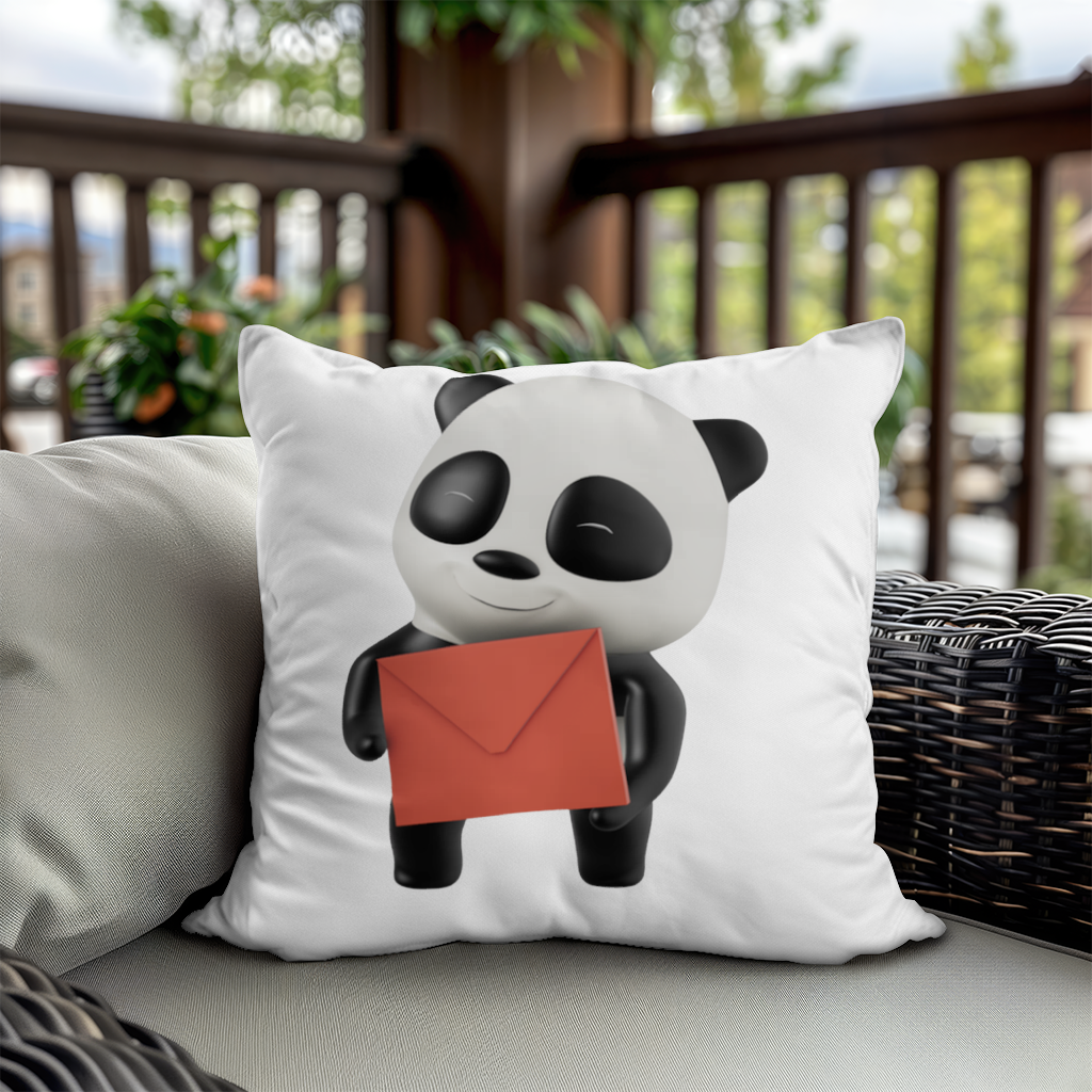 Kırmızı Zarflı Mutlu Panda Karakteri Dekoratif Kırlent Kılıfı