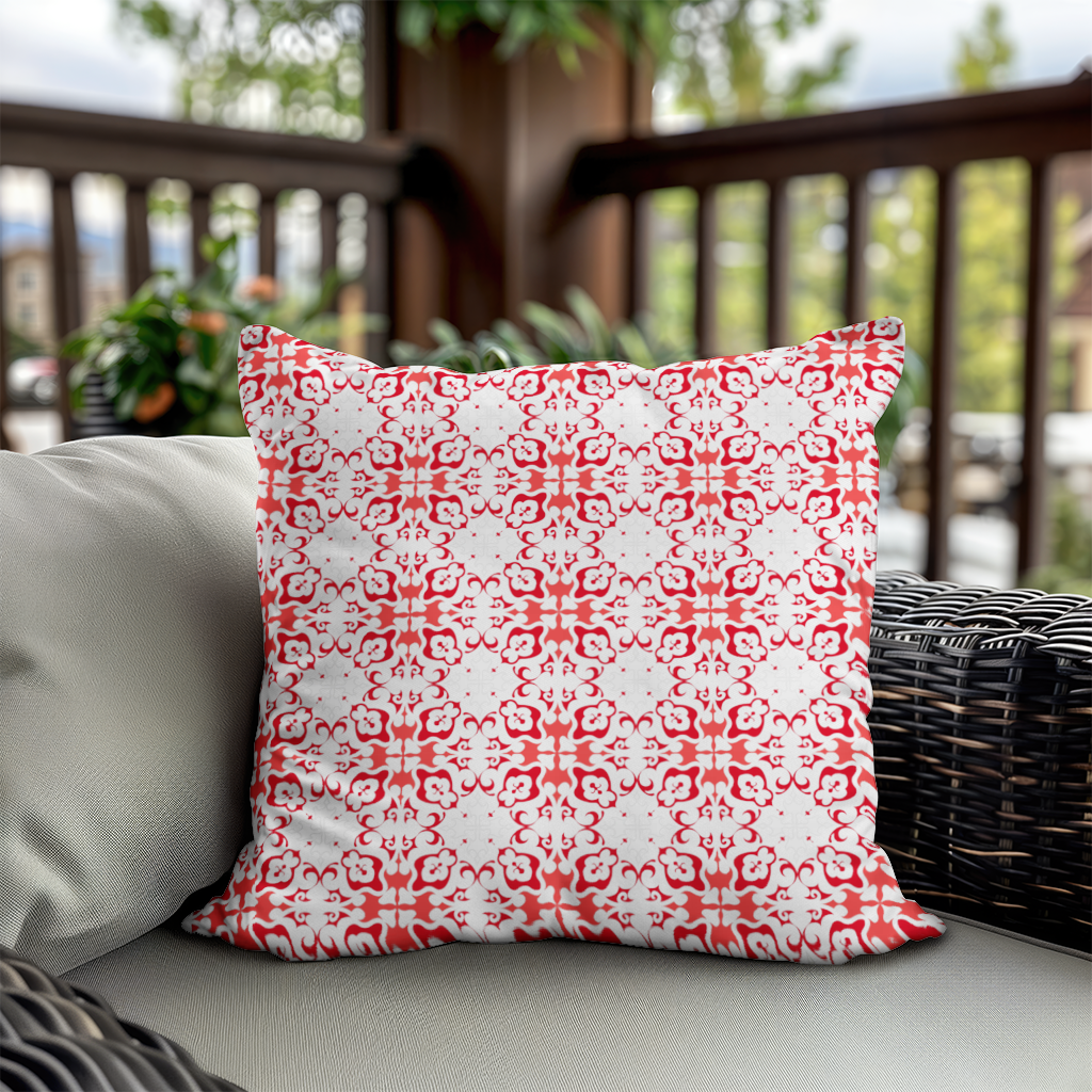 Red and White Traditional Tile Style Pattern Decorative pillow cover