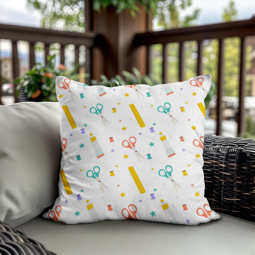Colorful School and Stationery Supplies Pattern Decorative pillow cover