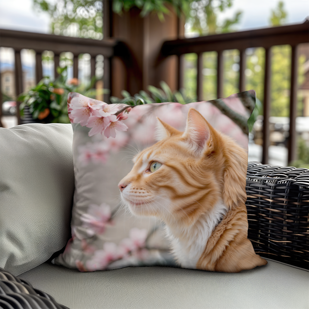 Adorable Ginger Cat Portrait Among Spring Flowers Decorative pillow cover