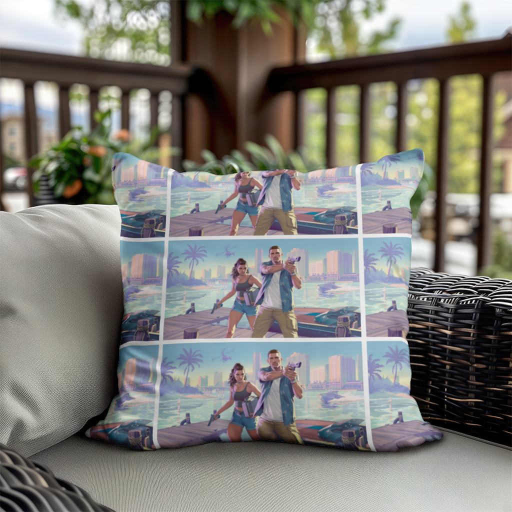 Vice City Showdown Tropical Heist Duo Decorative pillow cover