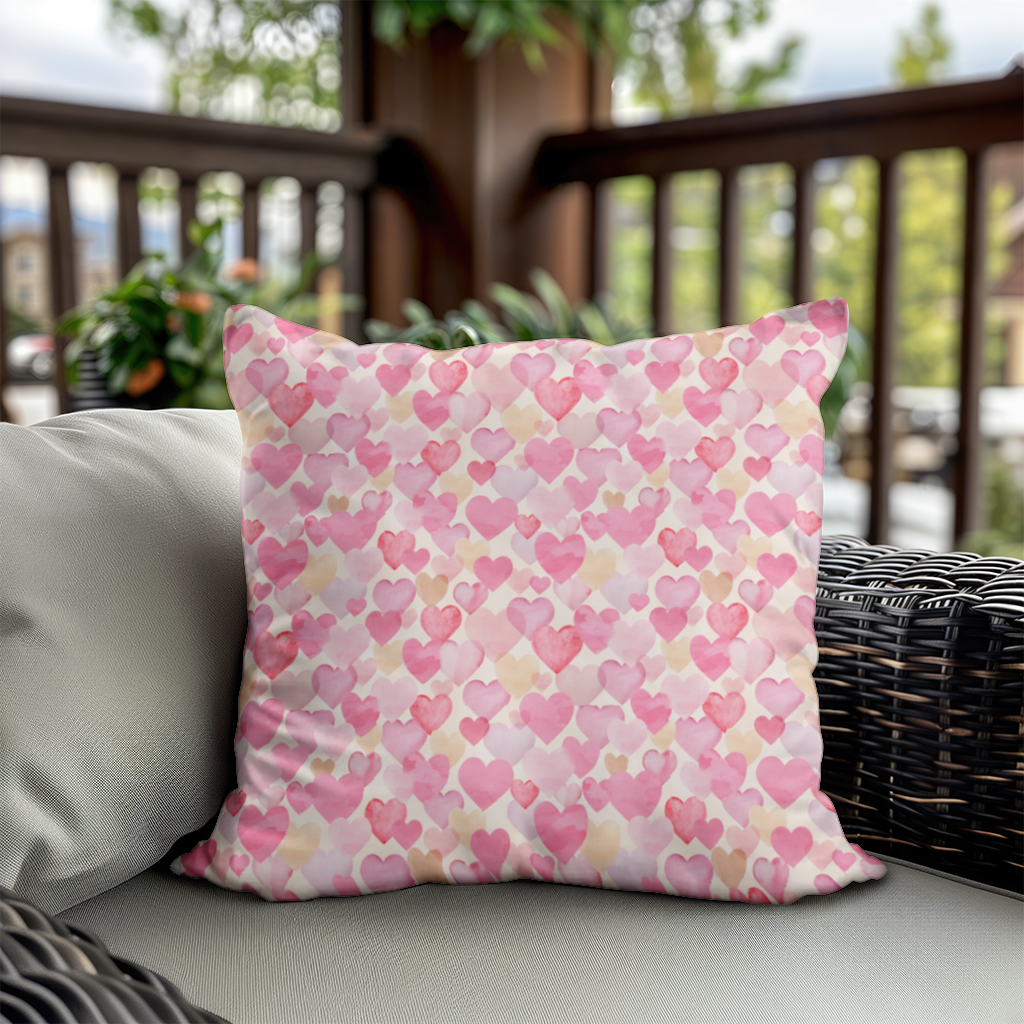 Watercolor Pink Hearts Decorative pillow cover