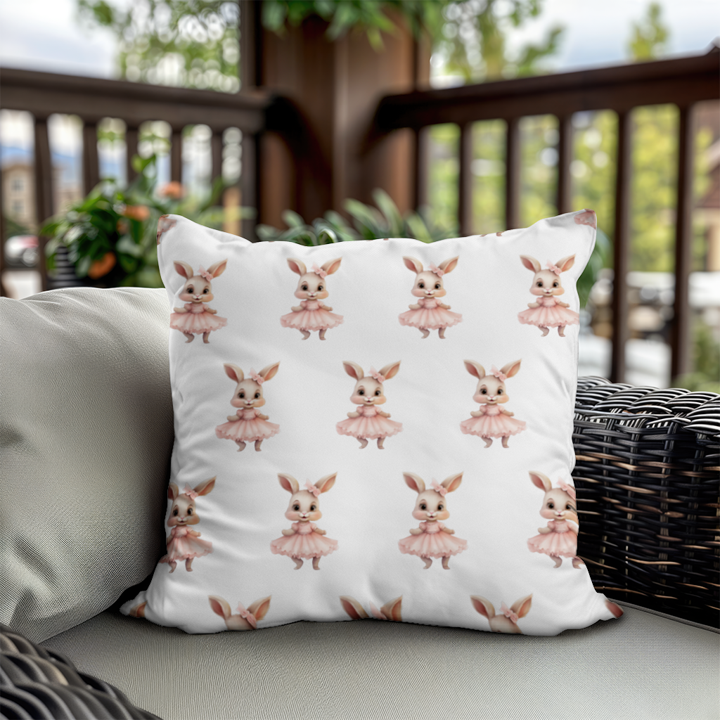 Kawaii Rabbit in Pink Ruffled Dress Decorative pillow cover