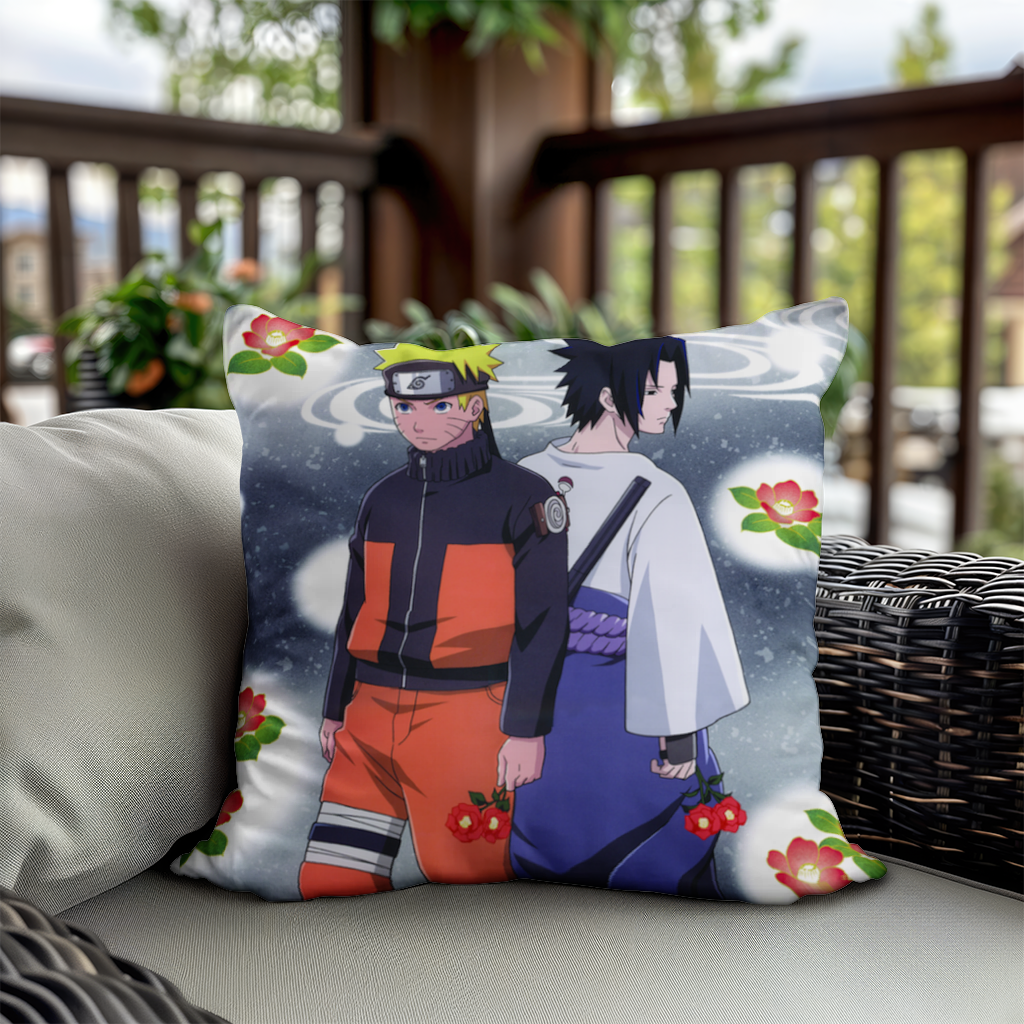 Two Rival Warriors with Red Camellias Decorative pillow cover