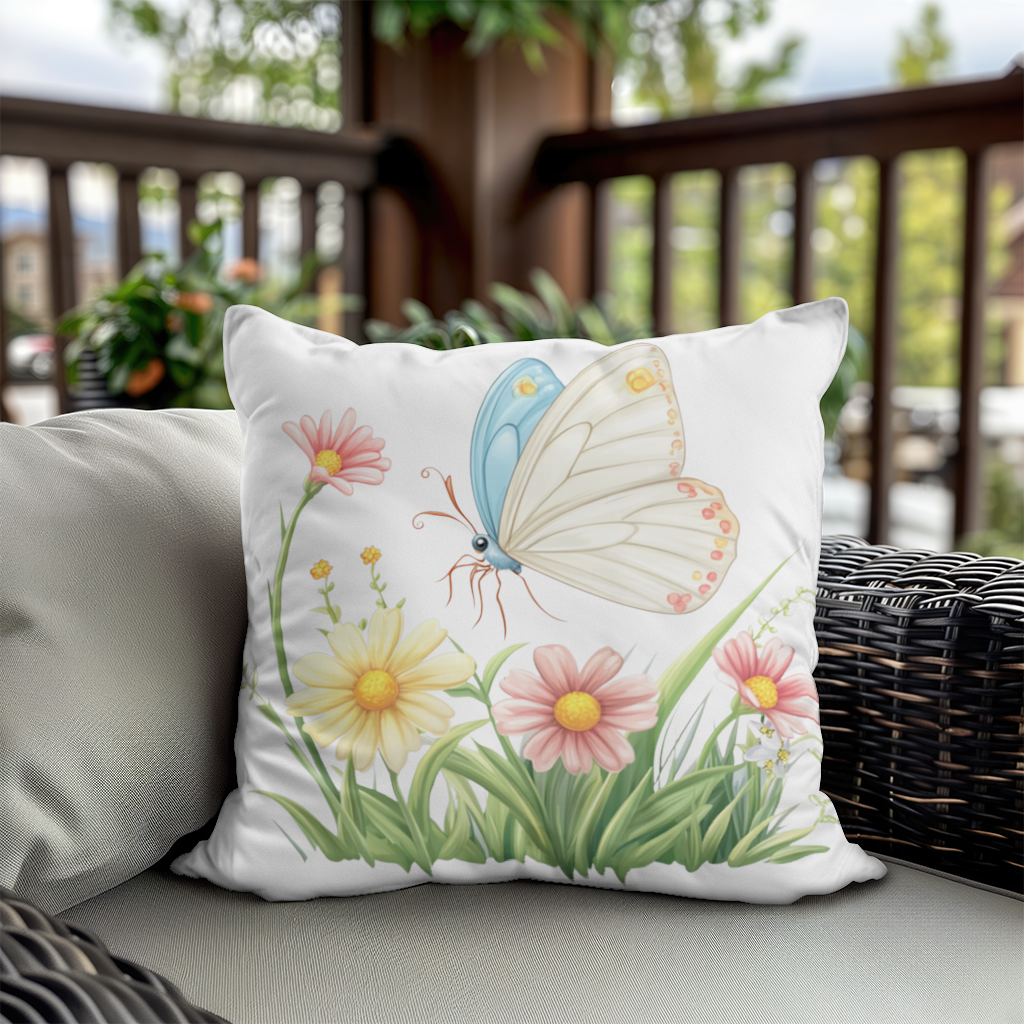Whimsical Pastel Butterfly and Wildflowers Decorative pillow cover