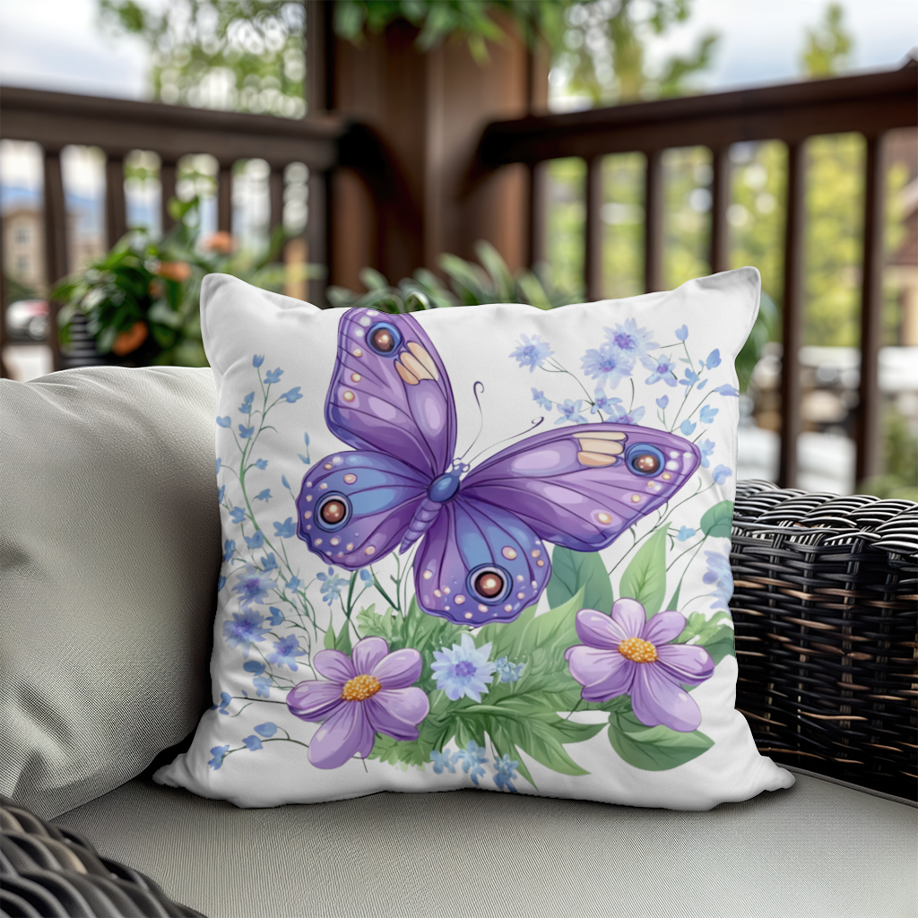 Cottagecore Purple Butterfly Floral Decorative pillow cover