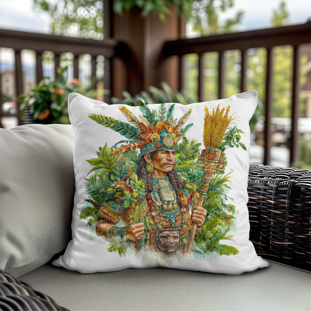 Mayan Maize Priest with Feather Headdress Decorative pillow cover