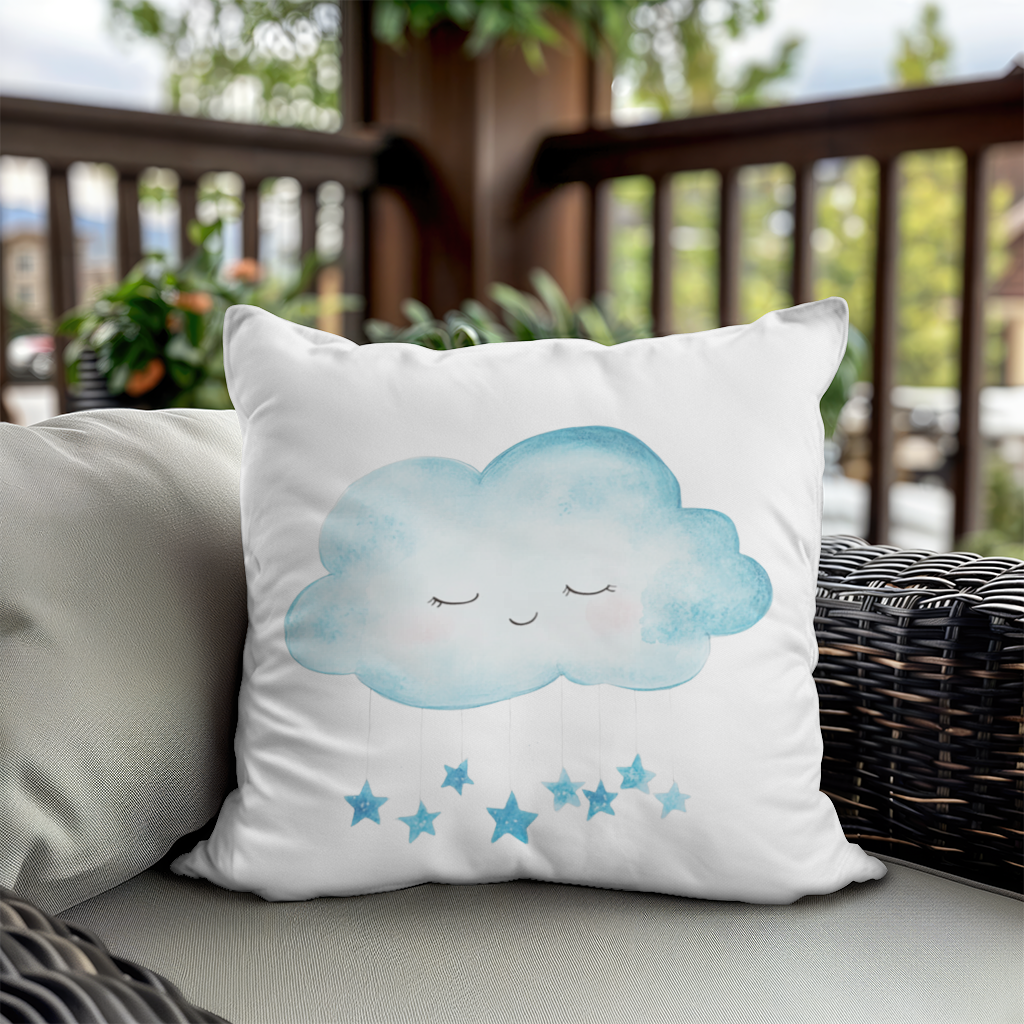Watercolor Sleepy Cloud and Blue Stars Decorative pillow cover